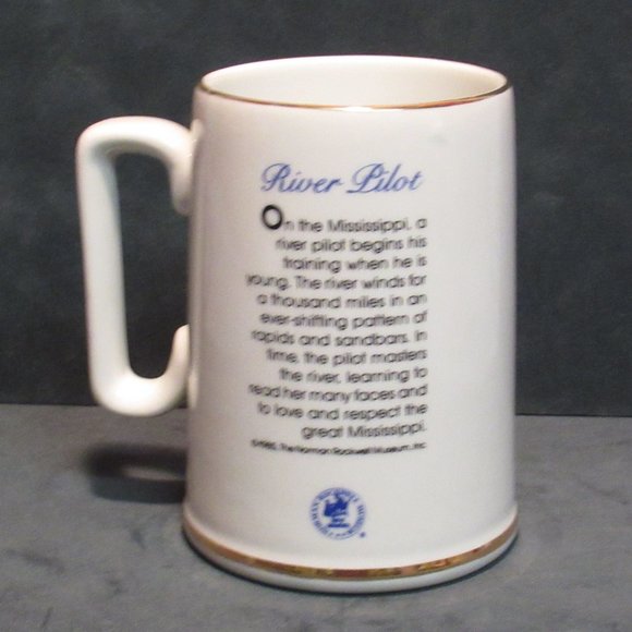 Vintage Norman Rockwell Museum Gold Rim Coffee "D" Handled Cup River Pilot - Picture 2 of 3